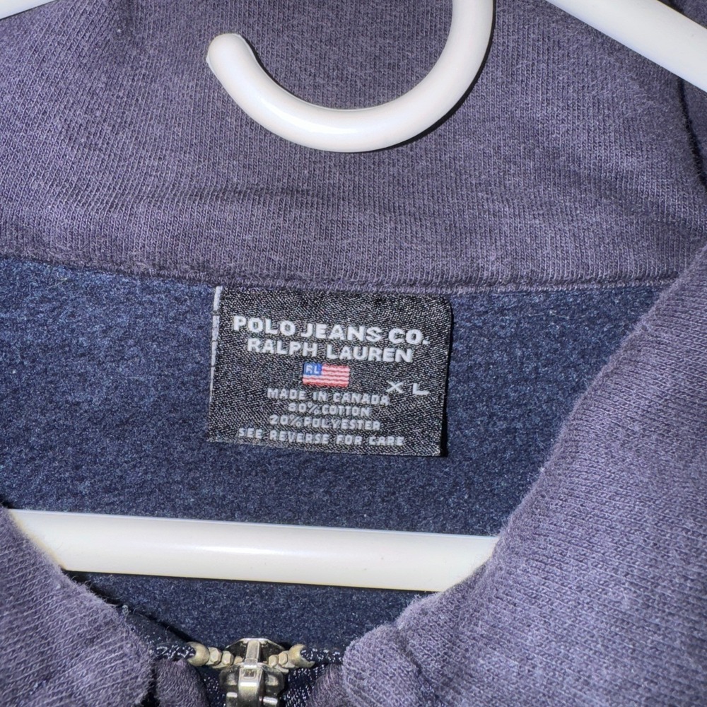 Polo Jeans Co Ralph Lauren Mens XL Navy‎ Blue Quarter Zip Sweatshirt Vintage RL - Picture 3 of 6